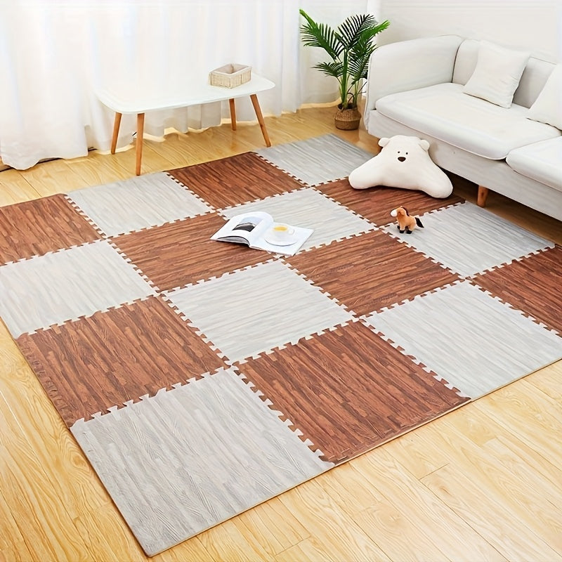 Foam Floor Mats 22 Piece Interlocking – Thick Non-Slip Moisture-Resistant Washable Gym Flooring Tiles for Home Gym Playroom Basement in Wood Grain Colors