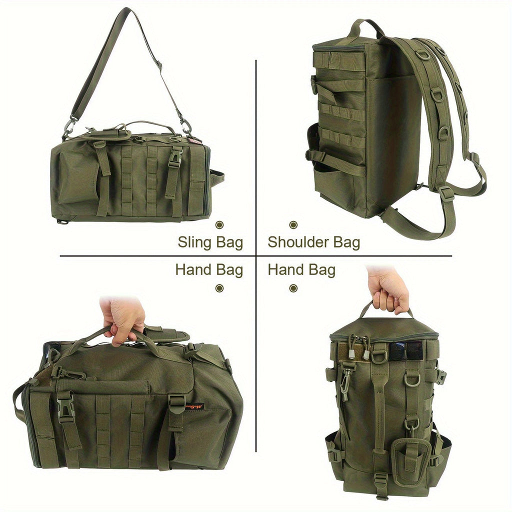 Lightweight Fishing Backpack 2-Piece Set, Waterproof Nylon Angler Daypack with Scissors Pouch, Zippered Tackle Organizer for Outdoor Hiking and Travel, Black/Army Green/Khaki