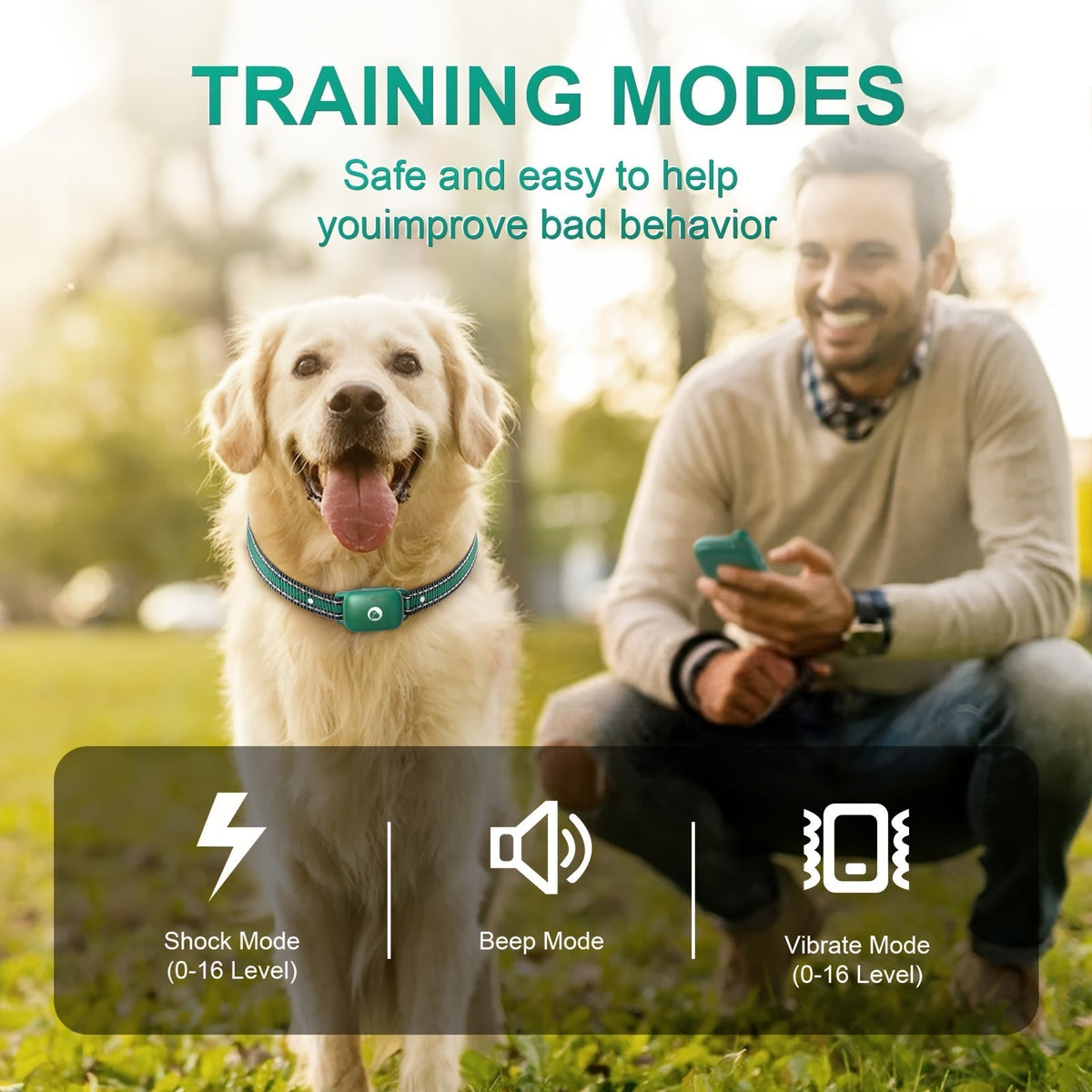 Dog Training Collar with Remote, 3 Training Modes (Beep, Vibration, Shock), E-Collar for Medium to Large Dogs, Smart Icon Remote Receiver Function
