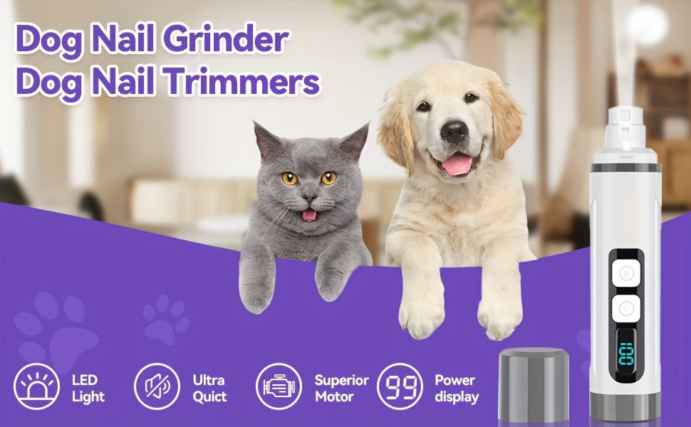 Quiet Dog Nail Grinder with LED Light – Upgraded 3-Speed Rechargeable Electric Pet Nail Trimmer & Grinder Kit, Painless Paw Grooming for Small, Medium, and Large Dogs & Cats