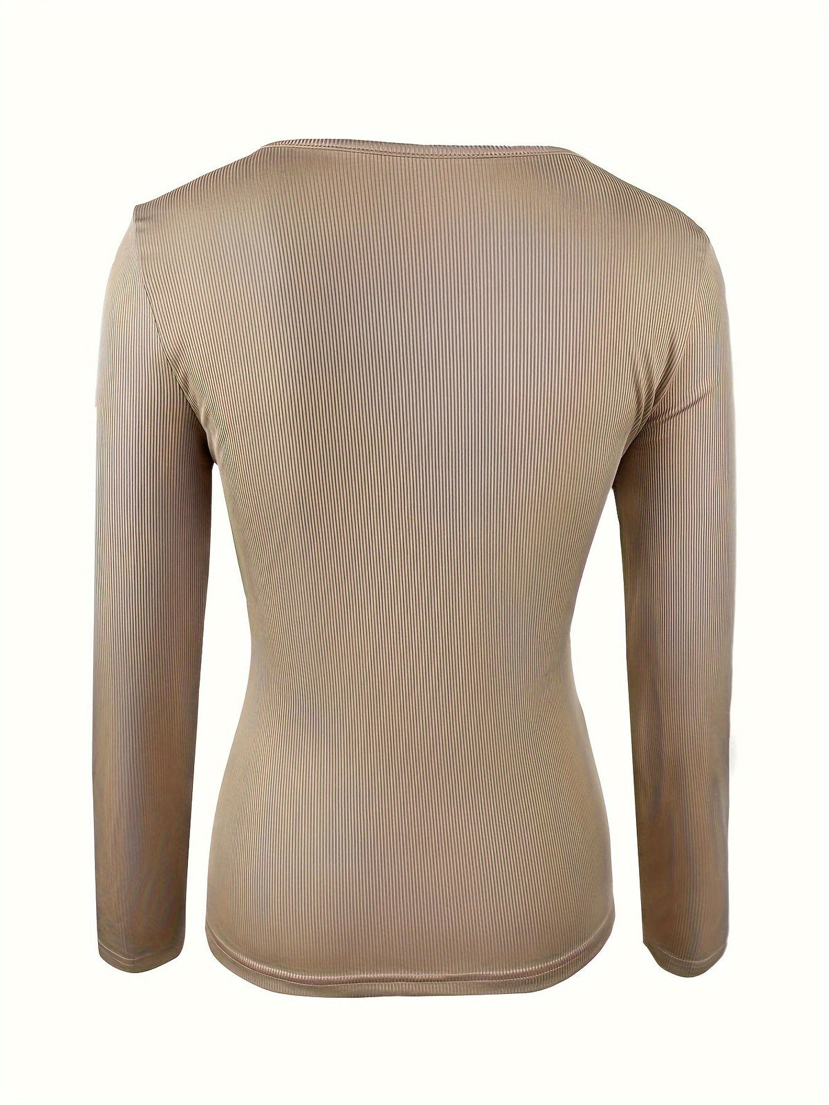 Women's Ribbed Knit Long Sleeve Crew Neck Button Detail Slim Fit Stretchy T-Shirt Casual Chic Fall Winter Basic Tee Apricot S-XL