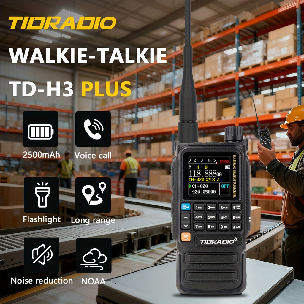 TIDRADIO H3 Plus Ham Radio Multi-Band Two-Way Radio 5W VHF UHF AM FM NOAA Smartphone Programming USB-C 2500mAh with Wireless Headset SMS & Repeater for Camping & Emergency