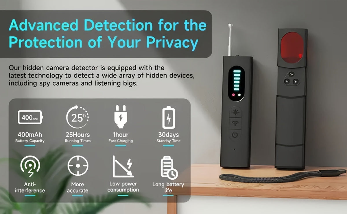 Hidden Camera Detector Anti-Spy RF Signal Scanner – Bug Detector, GPS Tracker & Listening Device Finder, Portable Rechargeable Multi-Function Security Sweeper for Travel, Hotel, Home, Office, Car