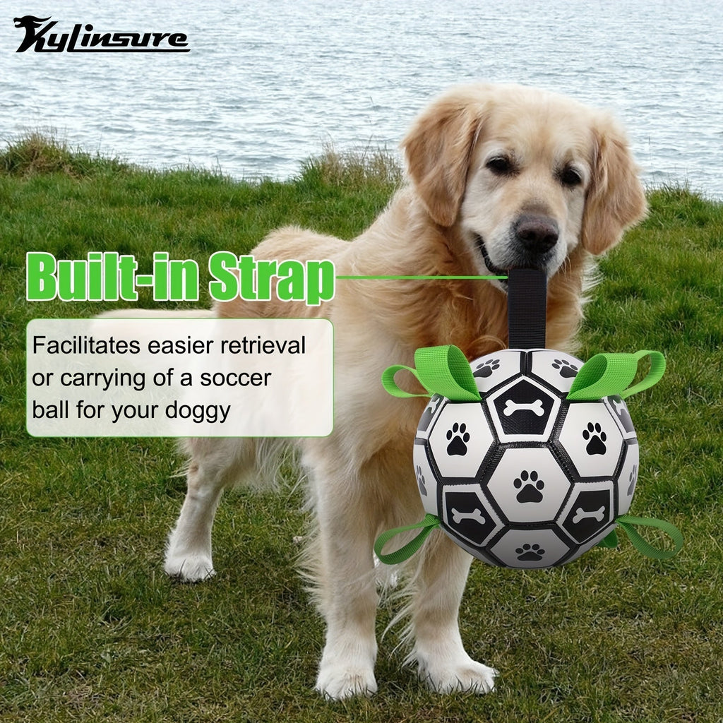 Soccer Ball Dog Toy with Straps – Durable Tug of War & Water Play Toy for Small & Medium Dogs, Includes Inflation Needle, Perfect Christmas & Birthday Gift for Puppies