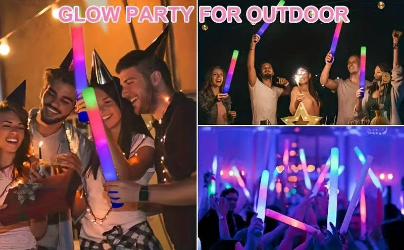 LED Foam Light Sticks Bulk Pack 28, 48 or 100 Pieces – 3-Mode Color Changing Flashing Glow Sticks for Parties, Weddings, Concerts, Birthdays, Halloween, Christmas, Camping and Cheering Events