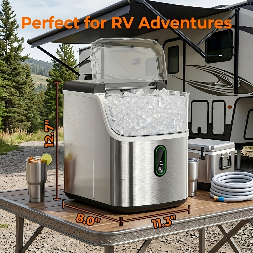 Nugget Ice Maker Countertop 33Lbs/Day Self-Cleaning, Portable Pebble Chewing Ice Machine with One-Button Control & 1.1L Tank, Compact Quiet for Home, Office & Outdoor Party