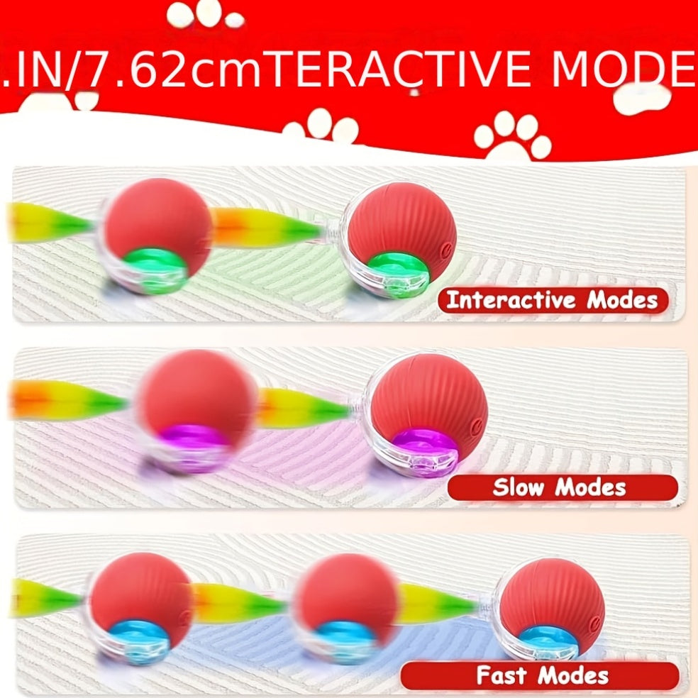 Automatic Rolling Cat Ball Toy, USB Rechargeable, Luminous Self-Entertaining Smart Cat Toy, Bite-Resistant Plastic with Caterpillar Tail for Indoor Cats and Kittens (Second Gen Upgrade)