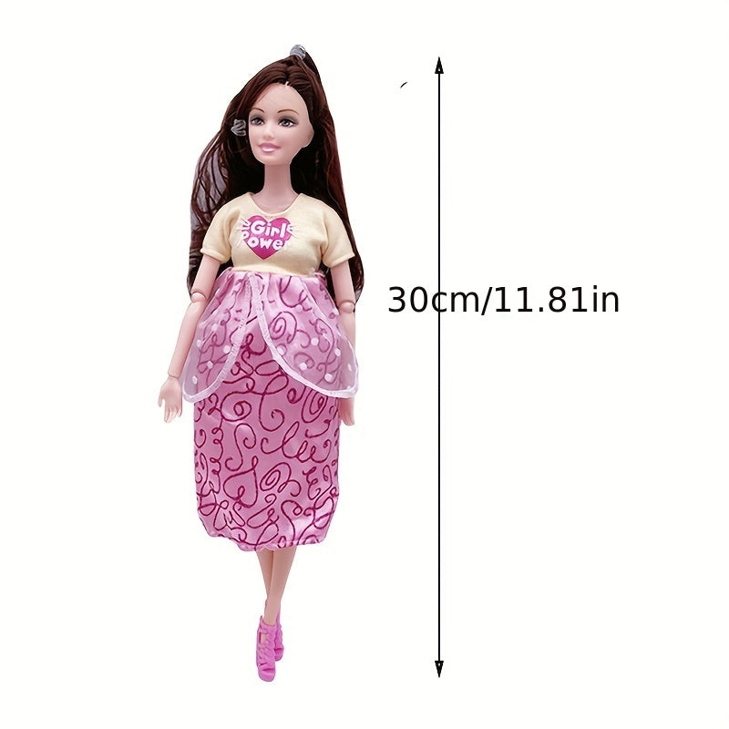 11.8 Inch Fashion Pregnant Doll with Movable Joints, Mom Doll with 2 Baby Dolls, Elder Doll, Ear Studs, Shoes, Modern Dress, Princess Doll, Educational Toy for Girls Ages 3+