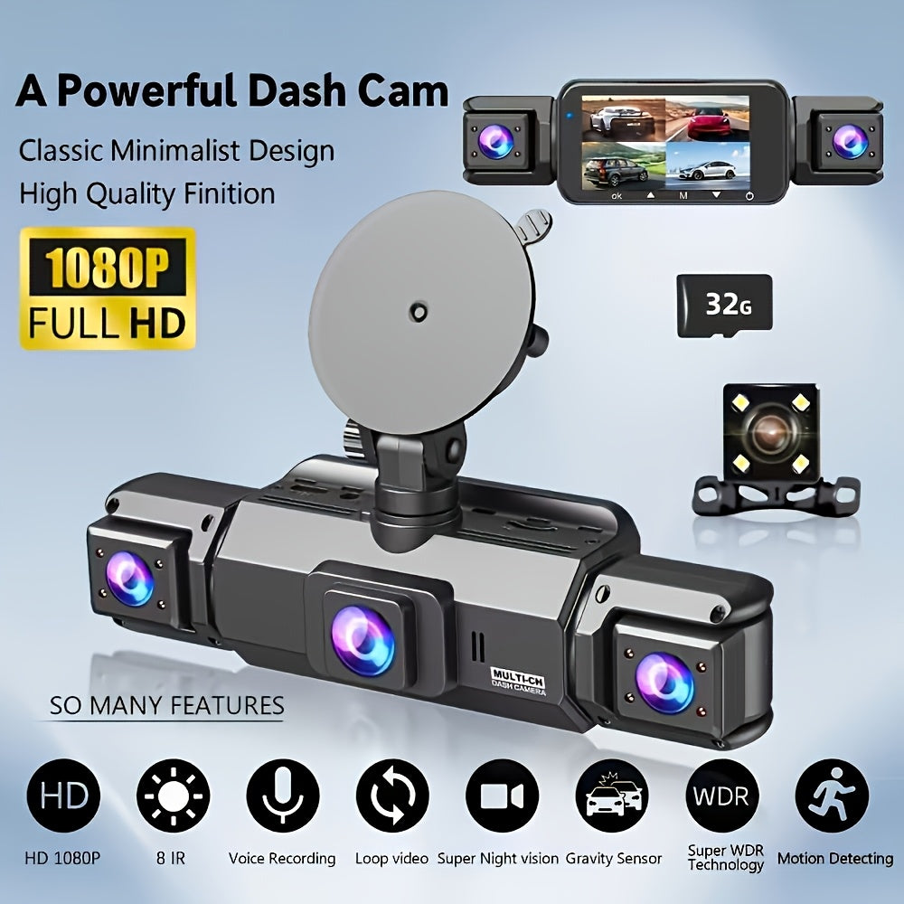360° Dash Cam 3/4 Channel 1080P HD with Night Vision, WDR, G-Sensor, Loop Recording, 24/7 Parking Monitor, and WiFi; Multi-Lens Car Camera System for Full Coverage and Zero Blind Spots