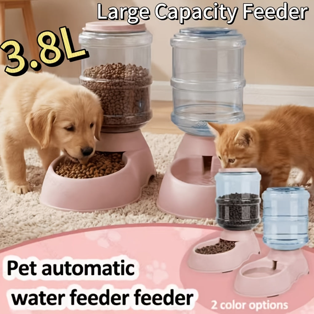 Automatic Gravity Dog Feeder and Water Dispenser 1 Gallon 3.8L - No Batteries Required, Durable PP Material, Suitable for Cats and Small to Medium-Sized Pets, Hands-Free Gravity Feeding Station, Perfect Gift