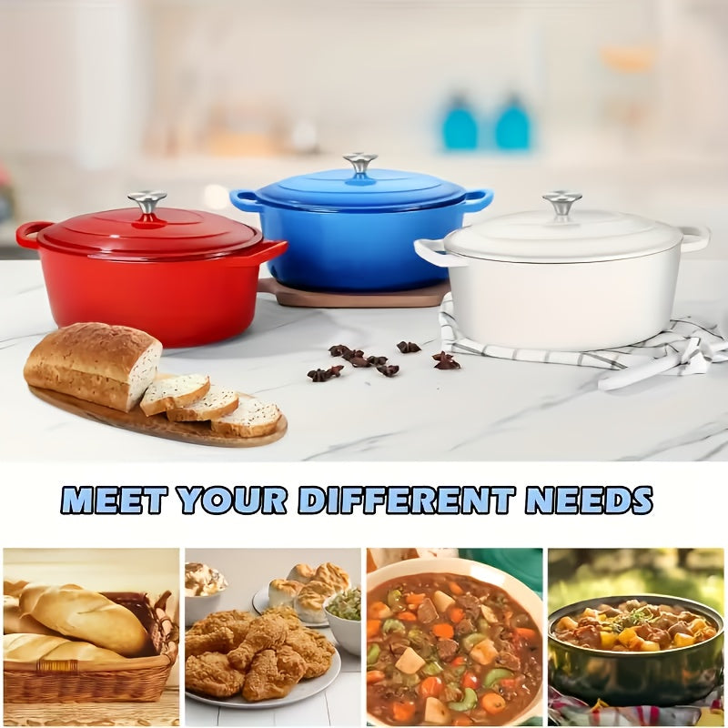 Enameled Cast Iron Dutch Oven with Lid & Dual Handles - For Bread Baking, Slow Cooking & Roasting, Works on All Heat Sources, Large Capacity & Standard Options - 5 Colors