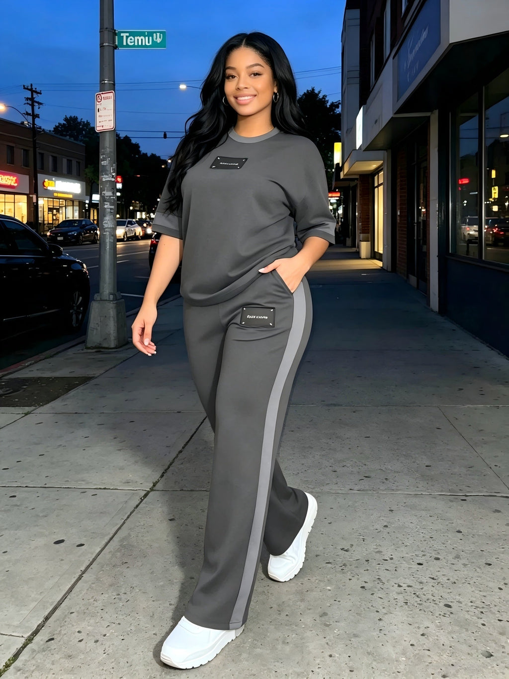 Women's 2-Piece Casual Tracksuit Set – Long Sleeve Crew Neck Top & Wide Leg Pants Stretchy Soft Loungewear for Spring Summer, Matching Outfit Slate Grey Blue Black Grey S M L XL XXL