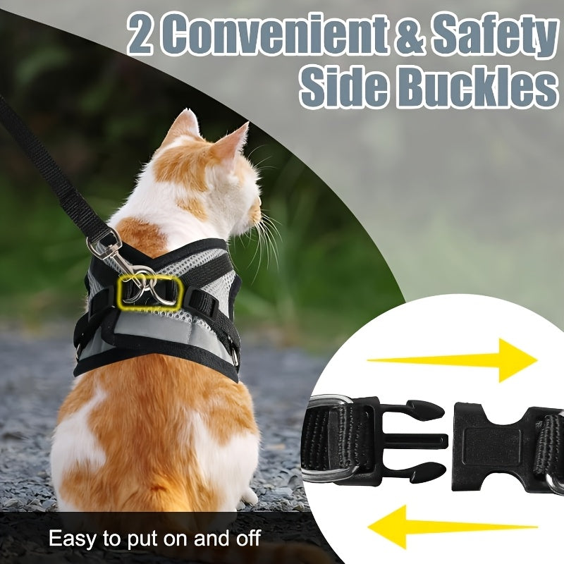 Cat and Dog Vest Harness with Leash Set, Anti-Escape Breathable Mesh Pet Harness, Anti-Breakaway Adjustable for Cats and Small Dogs Outdoor Walking and Training