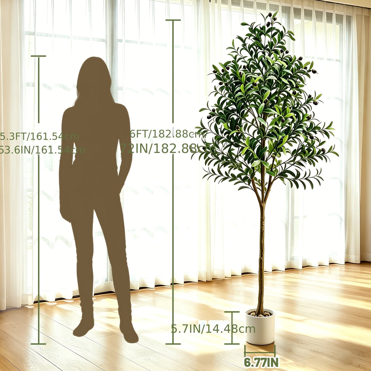 6FT Artificial Olive Tree Indoor – Faux Olive Tree with Natural Wood Trunk Realistic Leaves Lifelike Fruits & Cobblestone Base for Home Living Room & Office Decor