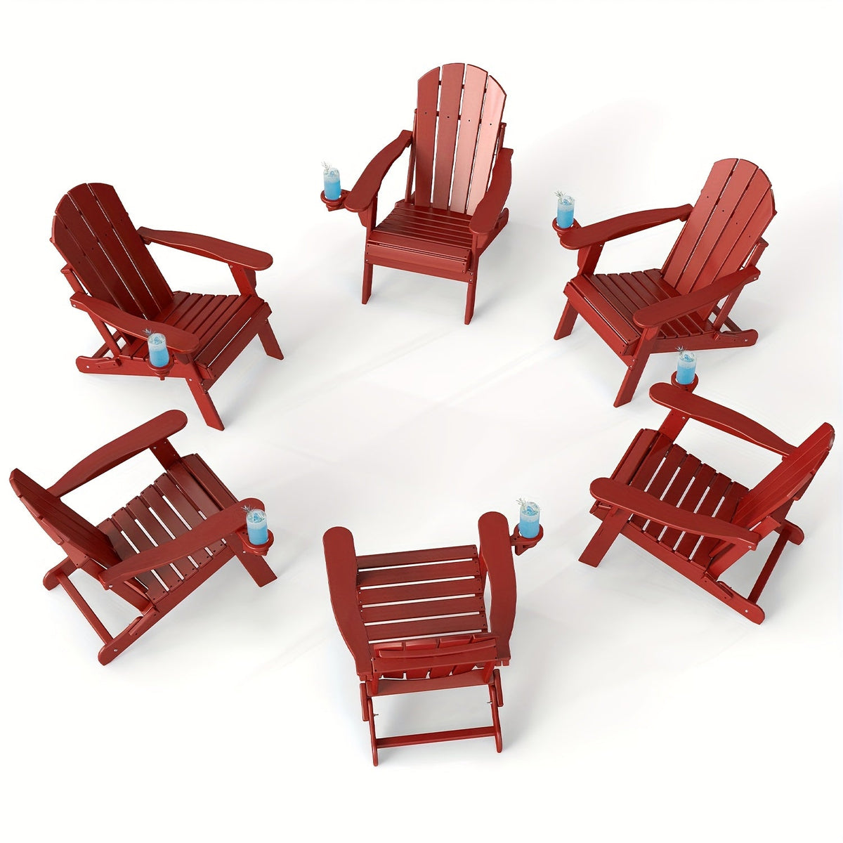 Folding Adirondack Chair with Cup Holder Portable Recliner Stainless Steel Frame Durable Plastic Easy Clean for Patio Poolside Garden Camping Set of 1 2 4 6