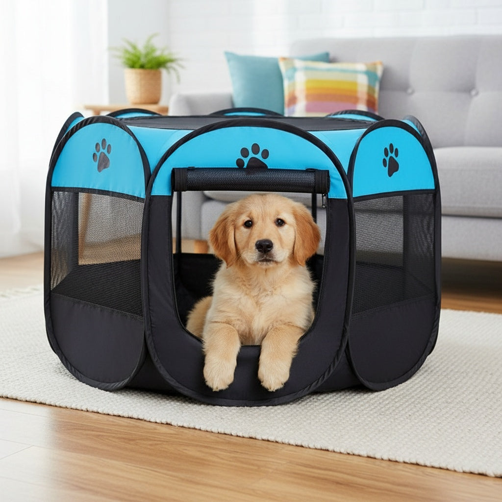 Foldable Octagonal Pet Playpen Tent for Dogs and Cats - Oxford Fabric, No Assembly Required, Indoor/Outdoor Pet Enclosure, Kennel, Maternity Room, Available in M, L, XL, Blue & Beige