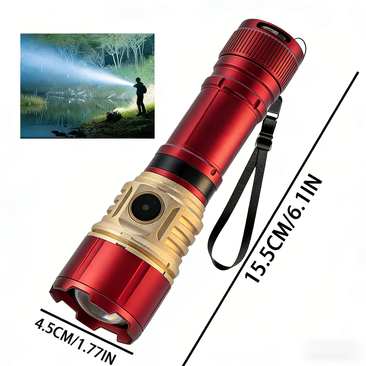 Tactical Flashlight with Fresnel Fire Starter – 4500 Lumens, Aluminum Alloy, 1000m Beam, Rechargeable 21700 3000mAh Battery, Portable Compact High Brightness for Camping, Survival & Emergency