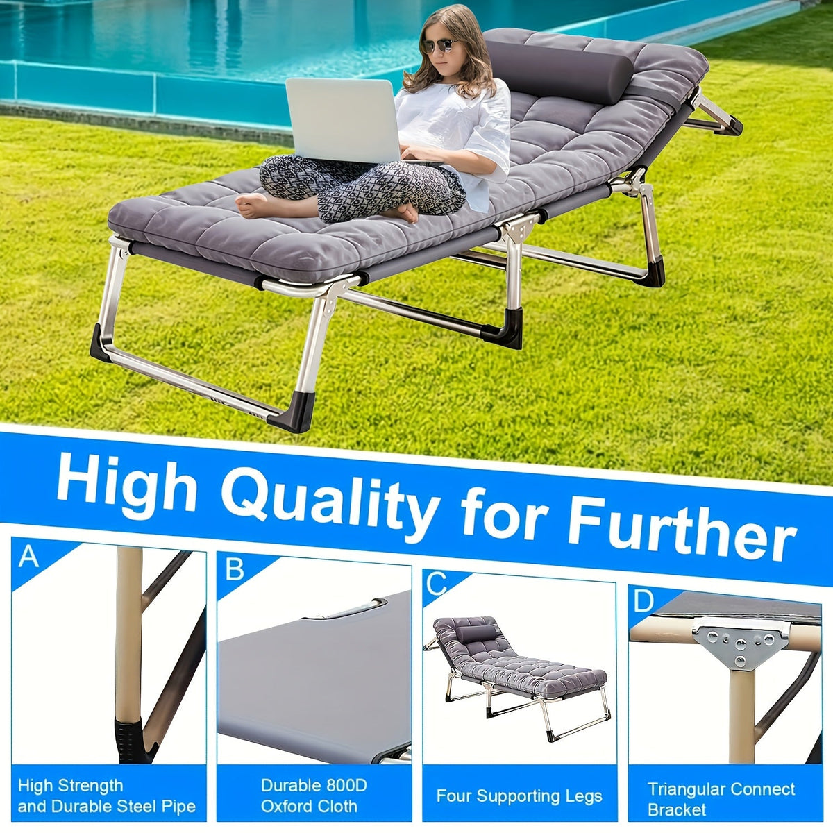 Heavy-Duty Folding Camping Bed with Flip-Up Mattress Included, 450-600 lbs Capacity, 70-75 Inch Portable Guest Bed for Adults, Teenagers, Travel, Garden, Balcony, and Outdoor Use