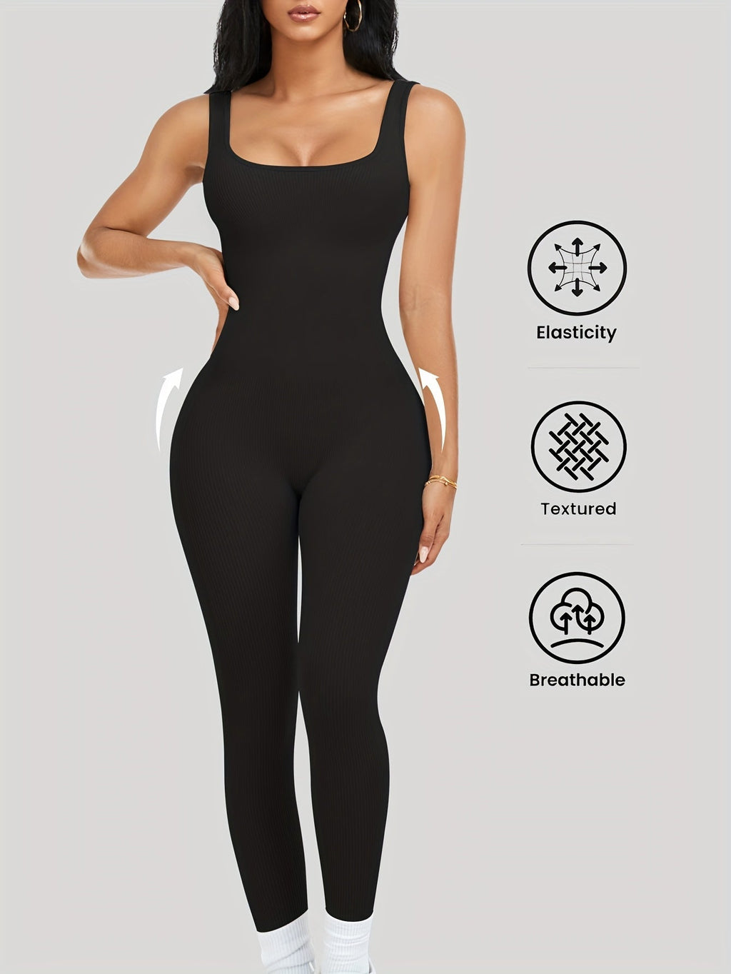 Women's Sleeveless Square Neck Jumpsuit – 90% Nylon Stretch Fabric, Thick & Opaque Activewear for Yoga, Pilates, Running, Fitness & Everyday Wear, Sizes S-XL, Multiple Colors
