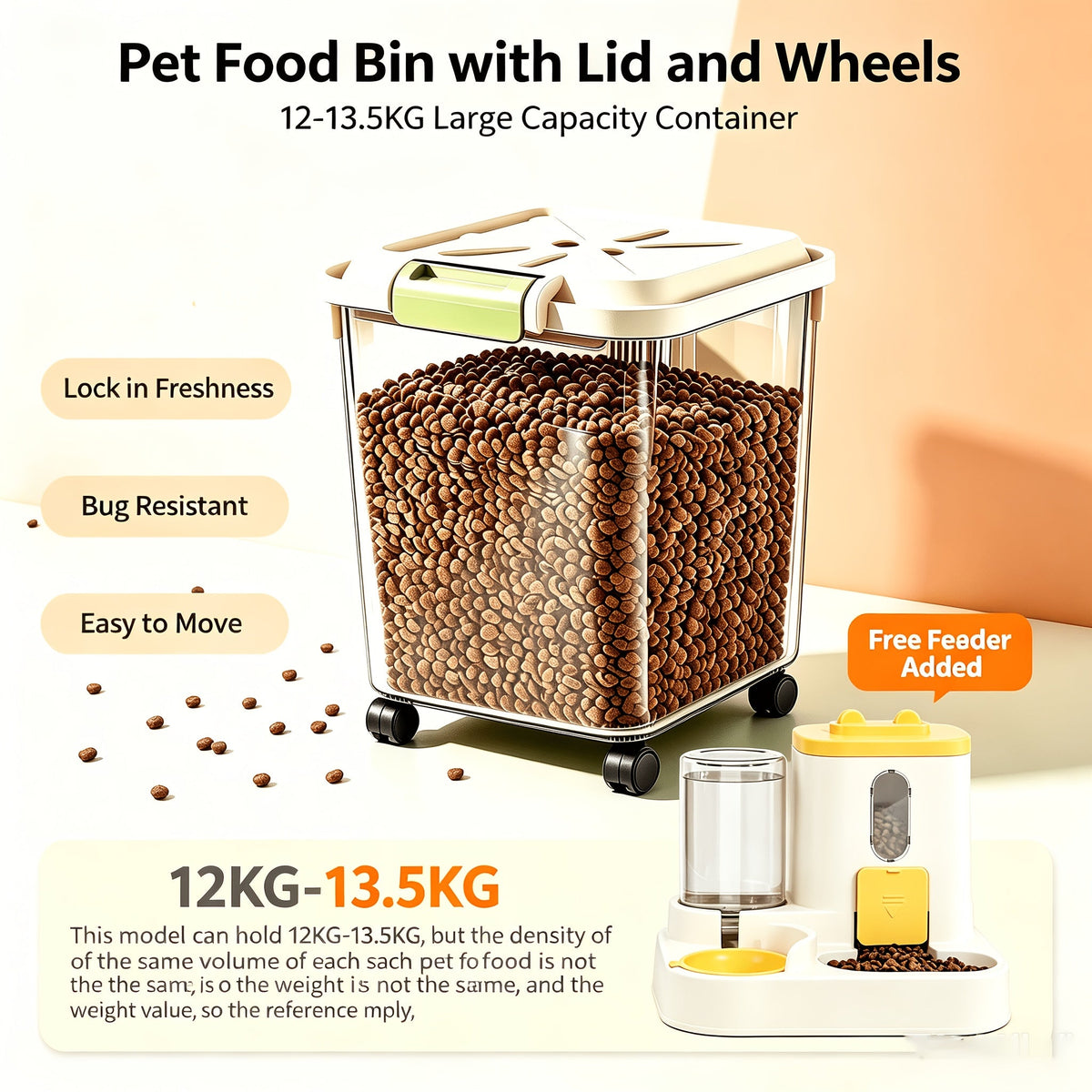 Rolling Pet Food Storage Container with Airtight Lid – Transparent Wheeled Food Bin for Dog/Cat Food, Rice & Flour, 3 Capacity Options (5.5–33 lbs), Bonus Feeder Included