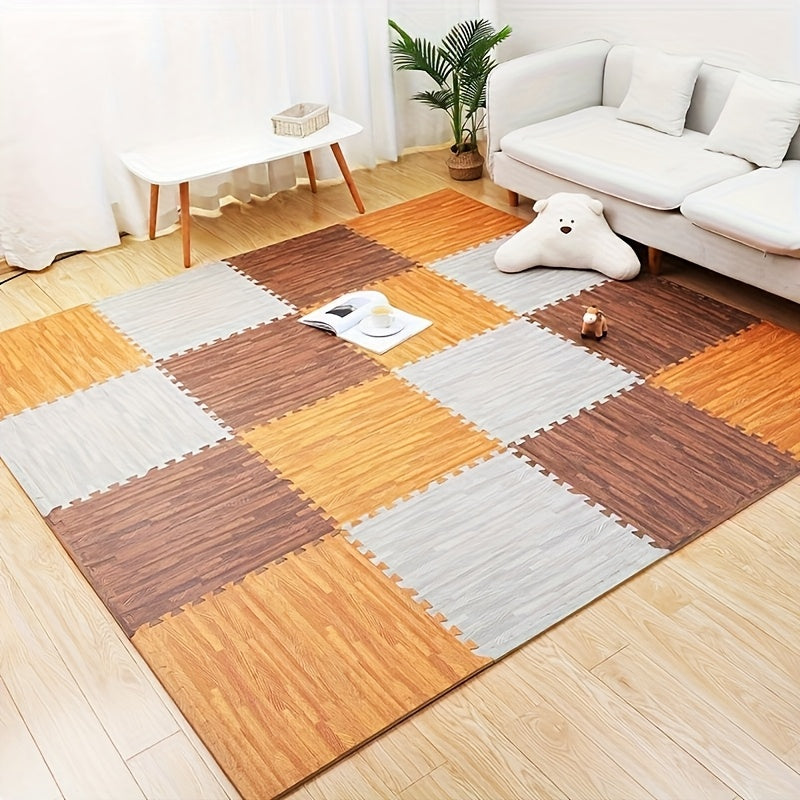 Foam Floor Mats 22 Piece Interlocking – Thick Non-Slip Moisture-Resistant Washable Gym Flooring Tiles for Home Gym Playroom Basement in Wood Grain Colors