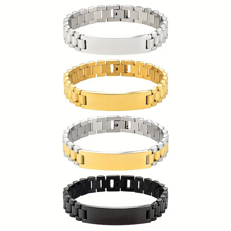 Men's Personalized Stainless Steel Bracelet – Custom Letter Engraving Punk Style, 304L Hypoallergenic Rust-Resistant Wrist Jewelry in Steel, Gold, and Black, Birthday/Father's Day Gift for Him, Boyfriend, or Dad