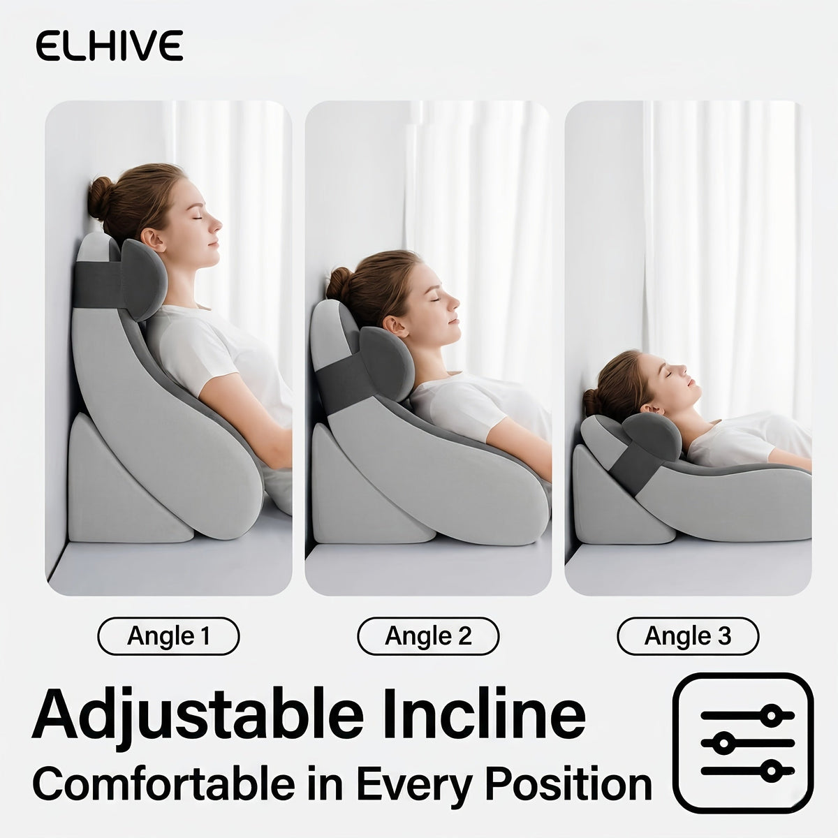 Contoured Backrest Support Pillow for Bed - 3-Level Adjustable Reading Wedge, Memory Foam, Side Wraparound Support, Ergonomic for Shoulder, Waist & Pelvis - Reading, Gaming & Dorm