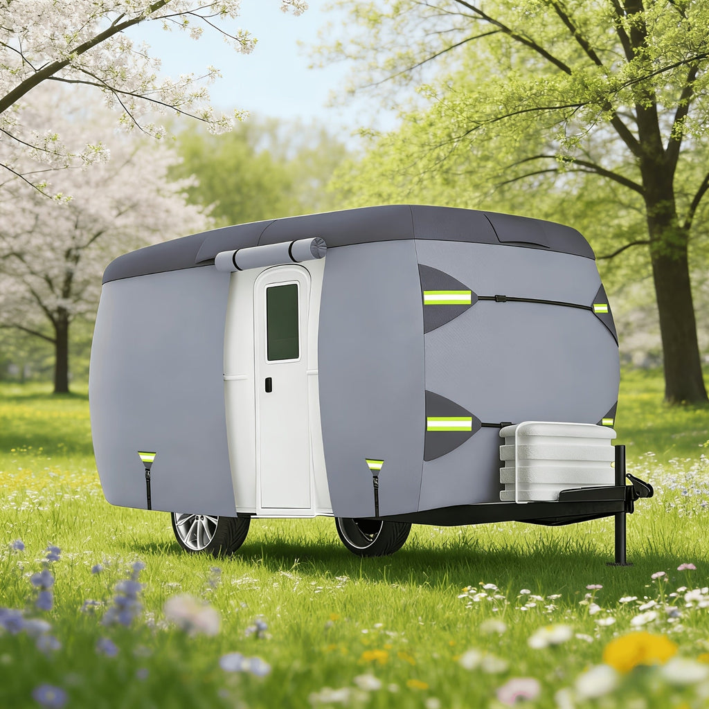 7-Layer Fiberglass Travel Trailer & RV Cover, Fits 8-16 Ft, Waterproof & Snowproof Roof Shield, UV & Tear Resistant, All-Weather Protection for Motorhomes, Campers & Trailers