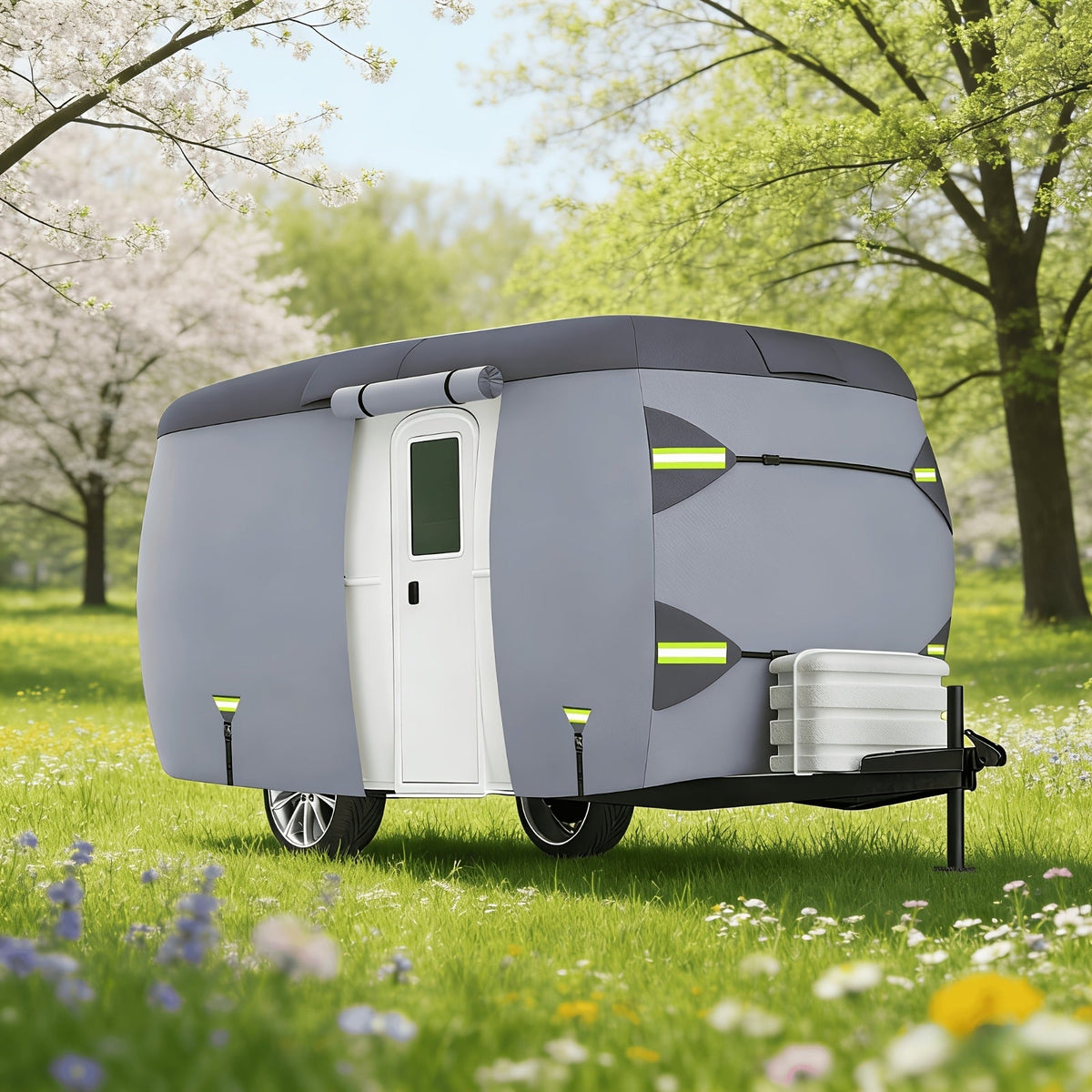 7-Layer Fiberglass Travel Trailer & RV Cover, Fits 8-16 Ft, Waterproof & Snowproof Roof Shield, UV & Tear Resistant, All-Weather Protection for Motorhomes, Campers & Trailers