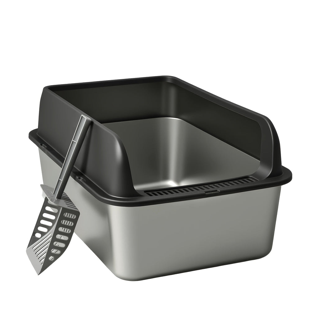 Stainless Steel Cat Litter Box, High-Sided Anti-Leakage Metal Litter Pan with Scoop and Sifting Tray, Rust-Proof, Odor-Resistant, Non-Stick, Easy-Clean Indoor Cat Toilet for Medium to Large Cats