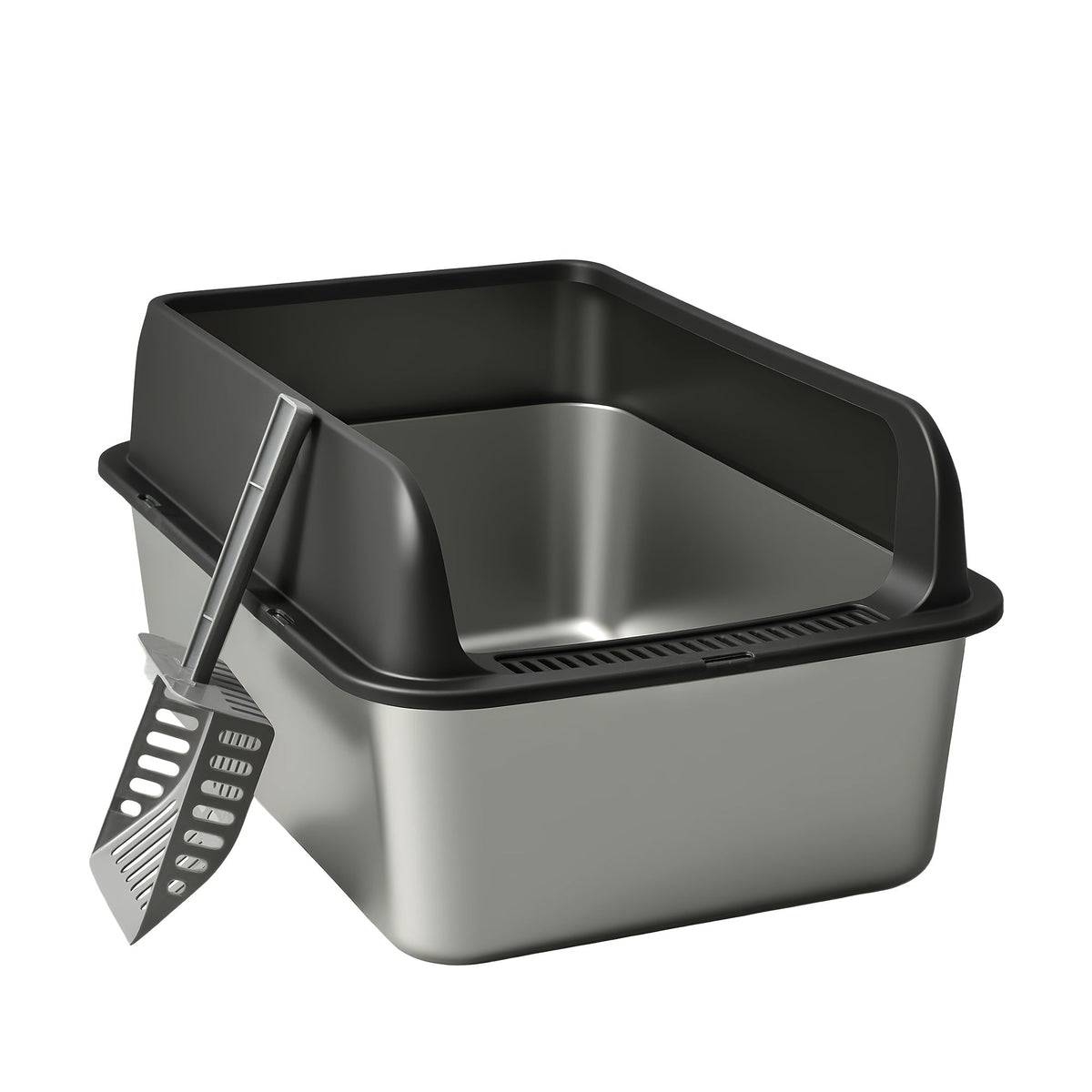 Stainless Steel Cat Litter Box, High-Sided Anti-Leakage Metal Litter Pan with Scoop and Sifting Tray, Rust-Proof, Odor-Resistant, Non-Stick, Easy-Clean Indoor Cat Toilet for Medium to Large Cats
