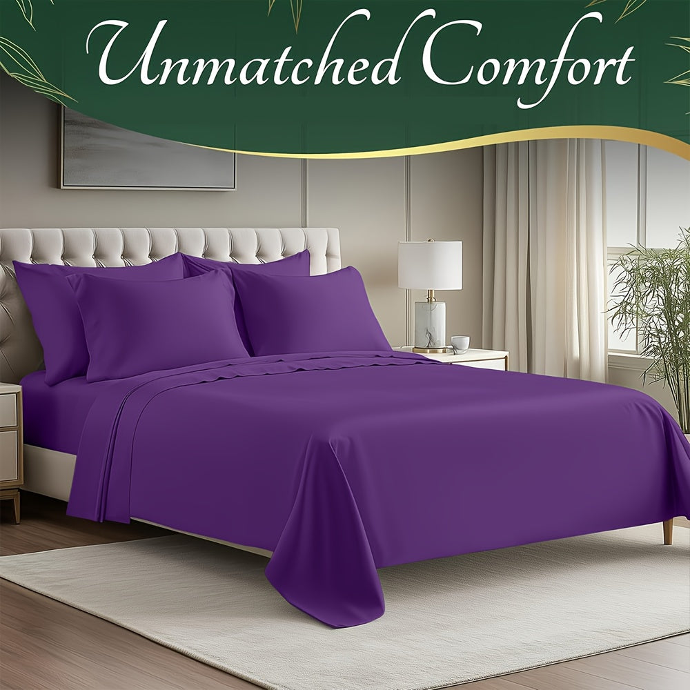 6-Piece Cooling Bamboo Bed Sheet Set, Ultra-Soft, 17-Inch Deep Pocket, Double-Stitched, Cooling Fiber for Hot Sleepers – Twin, Full, Queen, King in 16 Colors