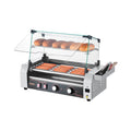 VEVOR Hot Dog Roller Machine 12 Hot Dogs 5 Stainless Steel Rollers Dual Temperature Control Glass Cover Storage Box & Removable Drip Tray for Food Stands Parties & Restaurants – Silver