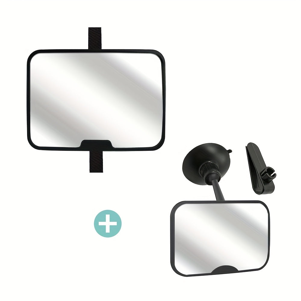 2-Piece Baby Car Mirror Set, 360° Rotatable Shatterproof Rear-Facing Car Seat Mirror & Clip-On Forward-Facing Mirror, Wide Crystal Clear View, Universal Fit, Black Gray & Pink