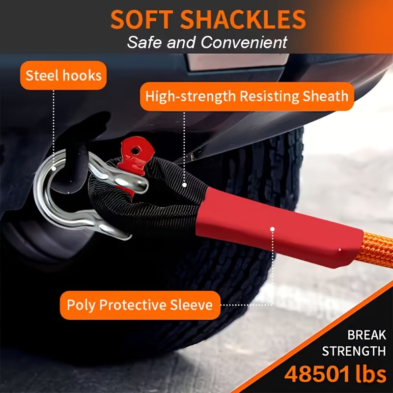Kinetic Recovery Rope 22 Ton 48,501 lbs – Heavy Duty Nylon Tow Rope with Bow Shackles & Storage Bag for Truck, SUV, UTV, ATV, and Off-Road Emergency Rescue