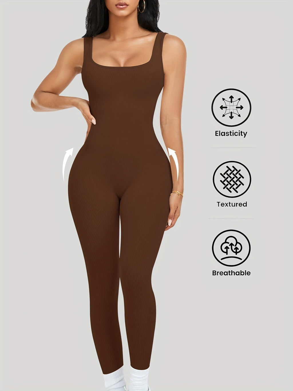 Women's Sleeveless Square Neck Jumpsuit – 90% Nylon Stretch Fabric, Thick & Opaque Activewear for Yoga, Pilates, Running, Fitness & Everyday Wear, Sizes S-XL, Multiple Colors