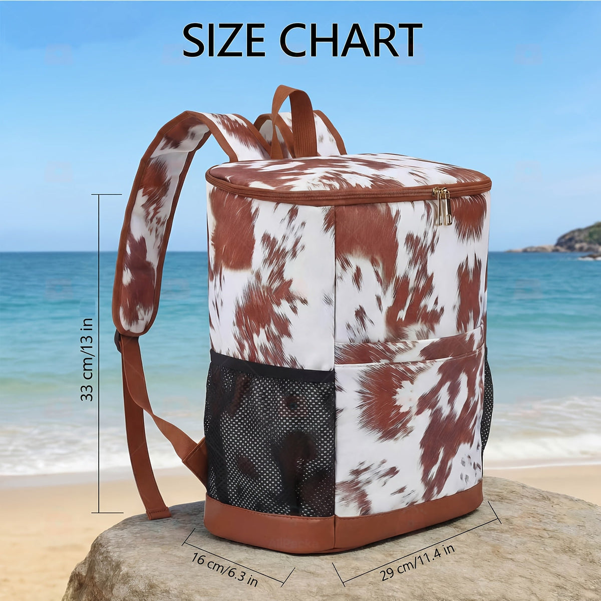 Insulated Cooler Backpack 30-Can Leopard Print with Mesh Pockets & Adjustable Straps - Leakproof Nylon Cooler Bag for Beach, Camping, Picnic, Hiking, Travel, and Daily Use