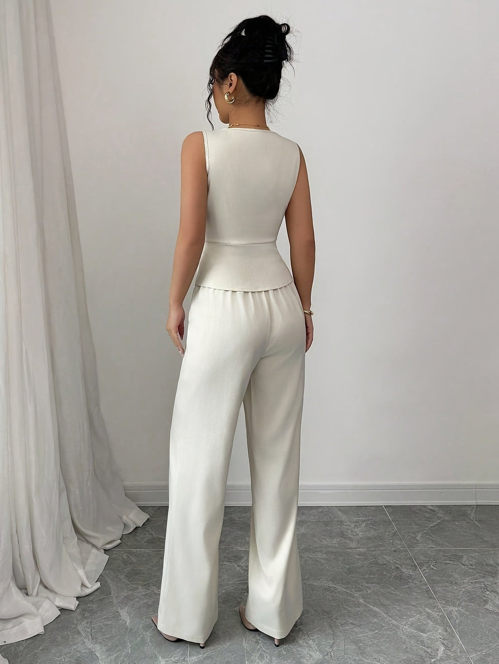 Women's Sleeveless Vest and Pants Set Elegant Office Two-Piece Suit Summer Business Casual Workwear Outfit Black White Navy Burgundy XS-XL