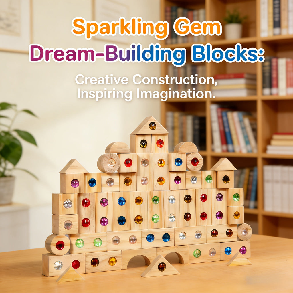 Wooden Sensory Building Blocks with Colorful Rhinestones, 32pc/50pc Educational Stacking Toys for Toddlers 18M+, Fine Motor Skills & Imaginative Play, Birthday & Christmas Gift