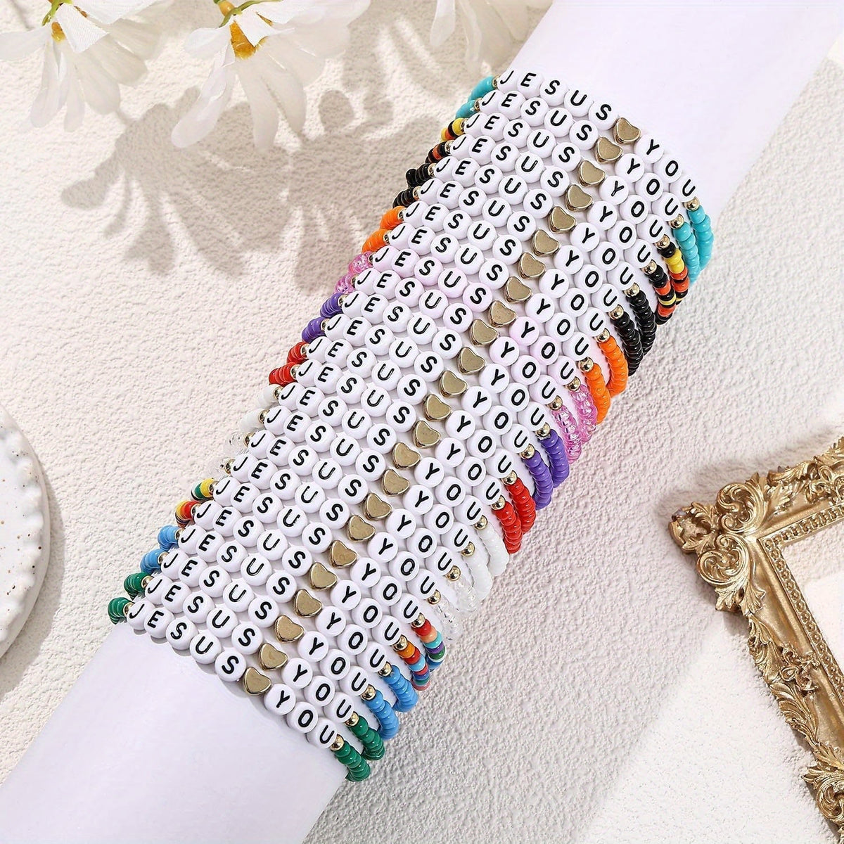 24pc Christian Friendship Bracelet Set – Handmade Clay Bead "Jesus Loves You" Bracelets, Bulk Religious Jewelry for Christmas, Easter, Church Events & Faith-Based Gifts