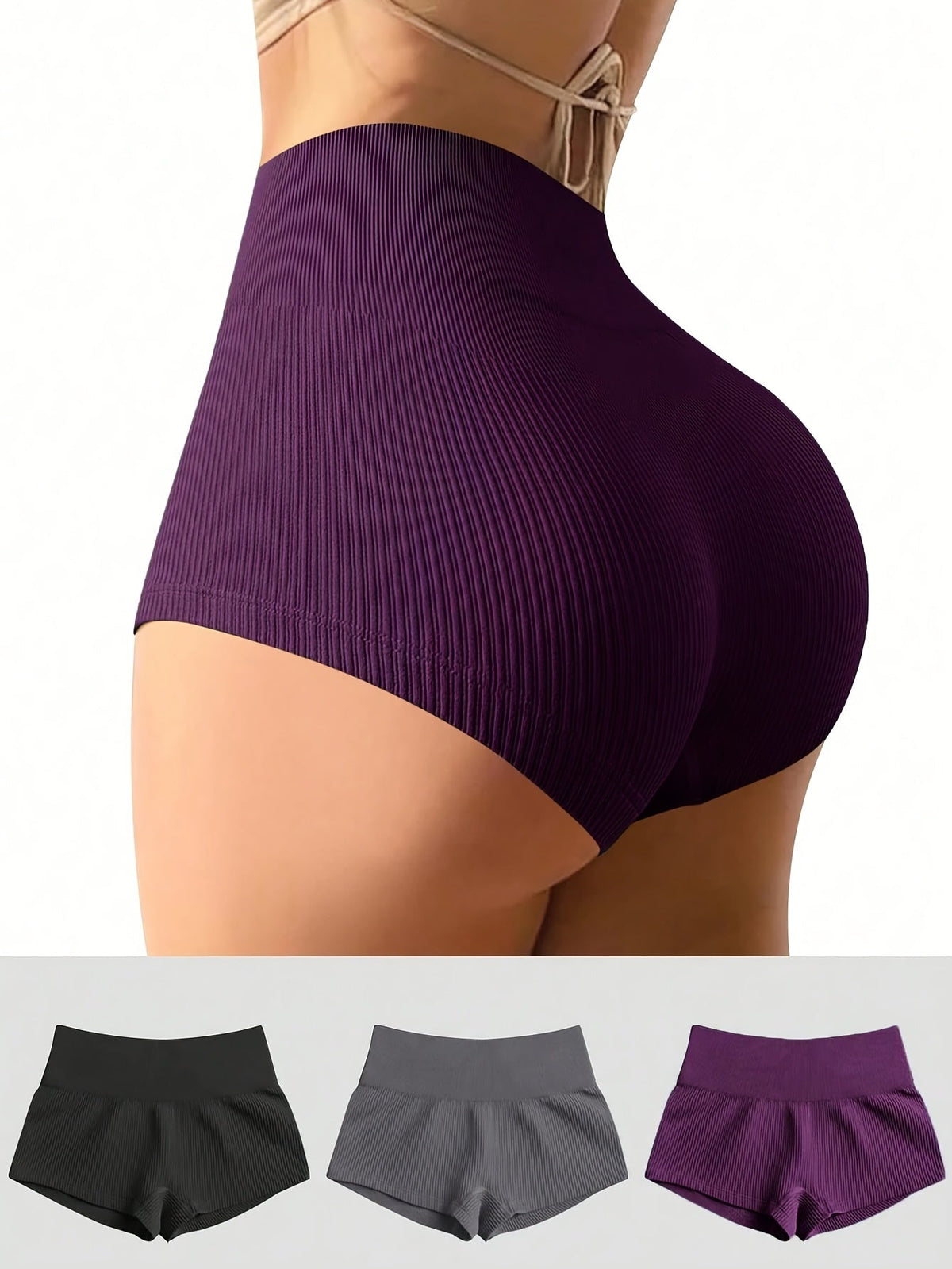 Women's 3-Pack High-Waist Seamless Yoga Shorts, Nylon Stretch Workout Shorts for Gym, Running, Cycling, Sports Activewear, S-XL