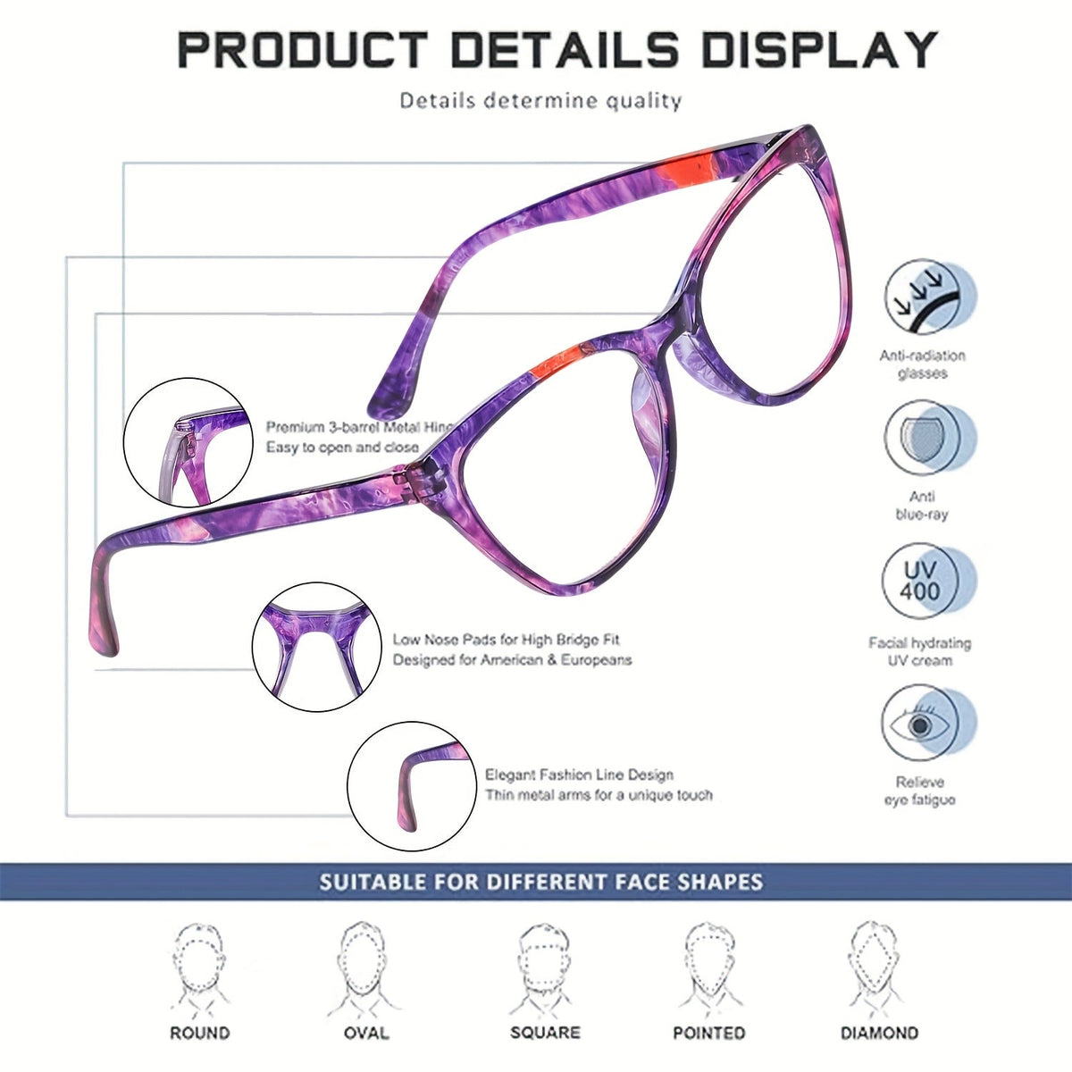 6-Pack Anti-Blue Light Reading Glasses for Men & Women – Spring Hinge, Non-Prescription Magnifying Lenses, Strengths +0.0 to +4.0, Stylish Computer & Phone Readers, Bulk Value Set