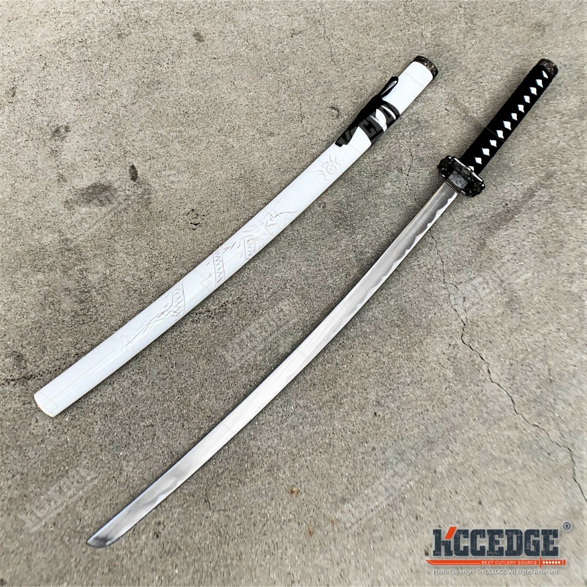 Carbon Steel Japanese Training Sword 40" Full Tang Unsharpened Katana with Dragon Engraved Wooden Scabbard – Martial Arts Practice Samurai Sword