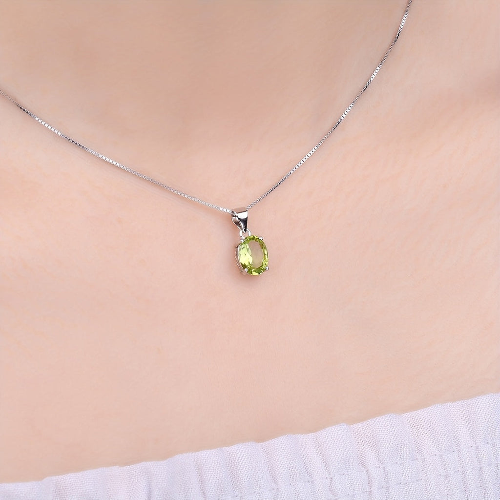 925 Sterling Silver Natural Gemstone Oval Cut Pendant Necklace for Women – Amethyst, Citrine, Garnet, Peridot, Topaz Multi-Faceted Fine Jewelry, Elegant Daily Gift for Girls