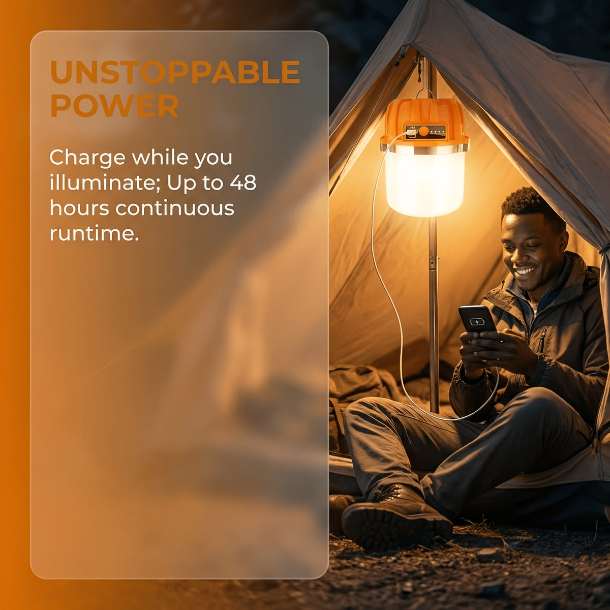 LED Camping Lantern USB Rechargeable with Built-In Power Bank, Ultra-Bright Portable Hanging Tent Light for Camping, BBQ, Patio, and Outdoor Emergency, Charges Mobile Phones, Freestanding & Hanging Design