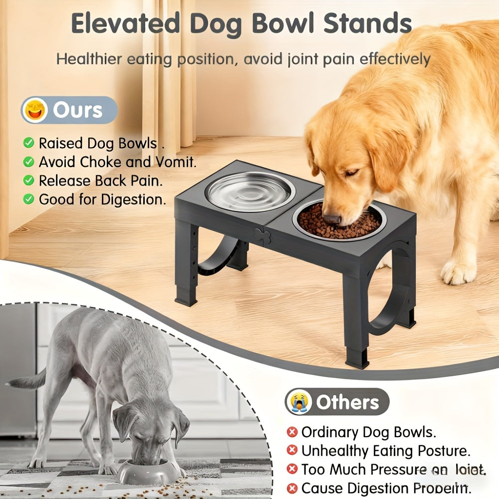 Elevated Dog Bowls Foldable Raised Feeder Stand – 2 Stainless Steel Bowls, Adjustable 5 Heights, Non-Slip, Portable Dog Food Water Bowl for Small, Medium, Large Dogs & Cats, 2-Pack