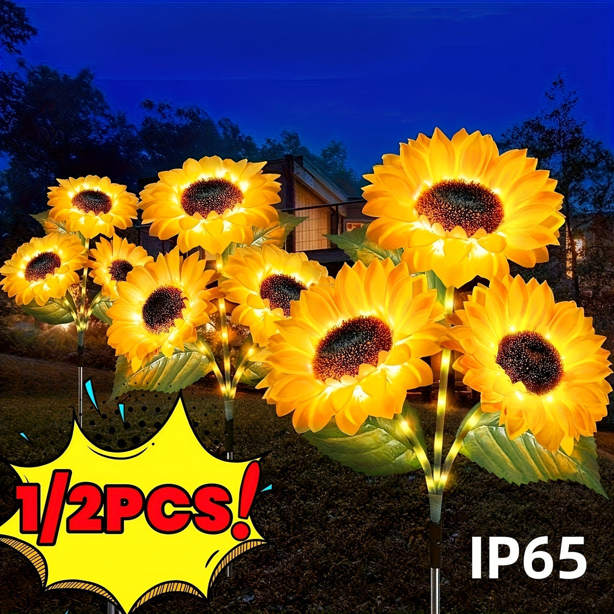 Solar Sunflower Garden Lights Outdoor Waterproof Decorative Stake Lights for Pathway, Lawn, Patio, Yard, Flower Bed, Auto On/Off, Solar-Powered Garden Decor Gift (1 or 2 Pack)