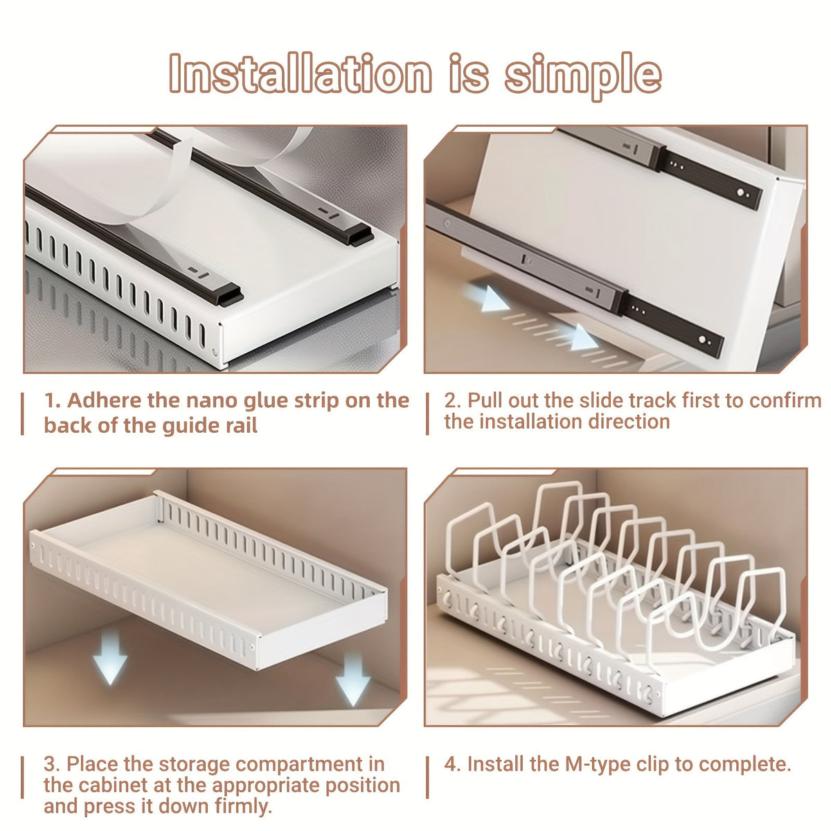 Pull-Out Pot & Pan Organizer Rack for Under Cabinet – Slide-Out Lid Holder with 8 Adjustable Compartments, Drill-Free Installation, Kitchen Cabinet Cookware & Baking Sheet Organizer – 1pc or 2pcs