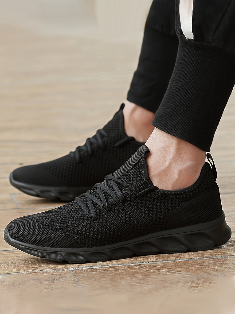 Men's Lightweight Breathable Knit Mesh Sneakers, EVA Sole Low-Top Lace-Up Running Walking Shoes, White Red Black Round Toe, All-Season Gym Travel Daily Wear, Sizes US 6-13.5