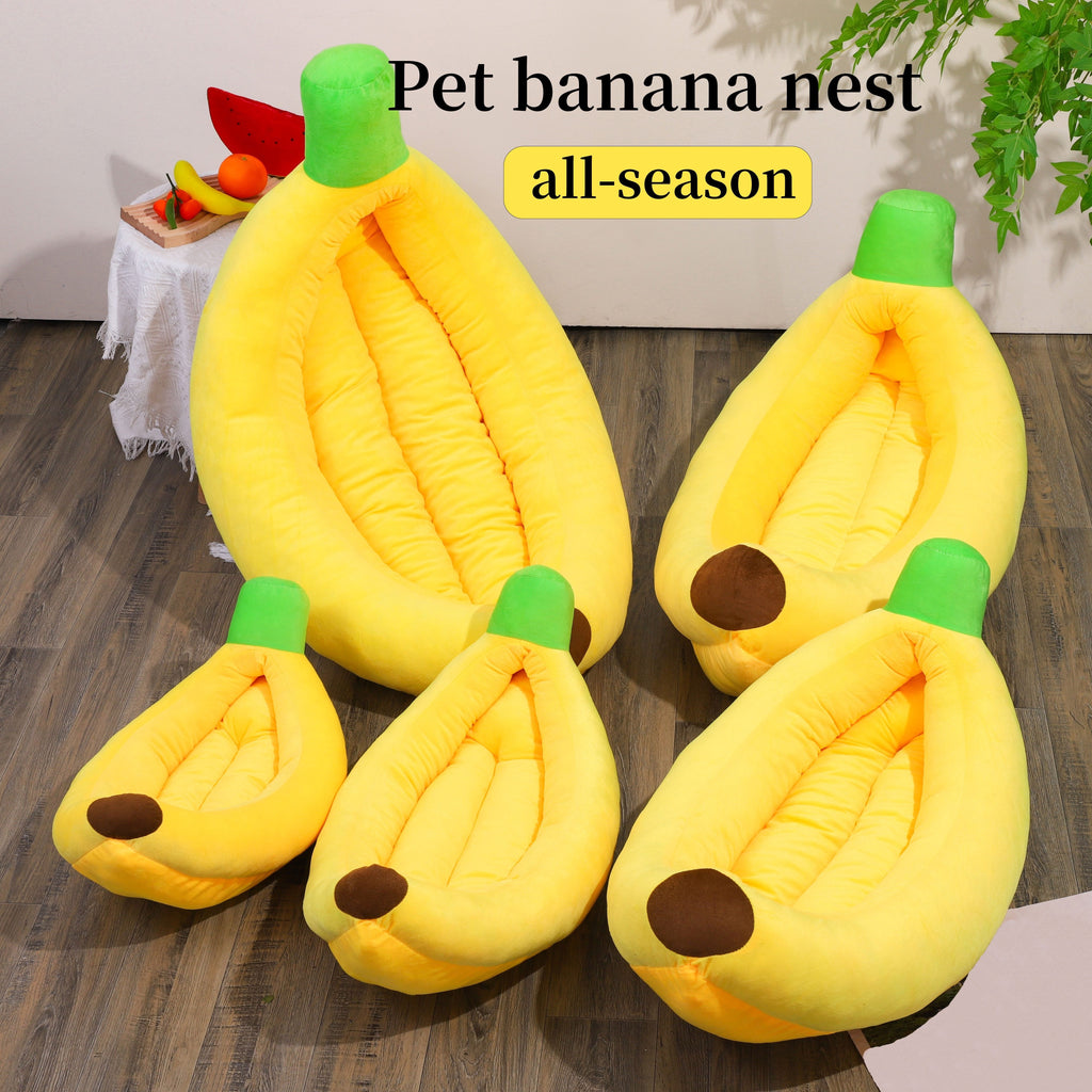 Banana Boat Pet Bed Washable Warm Cozy Nest for Cats and Dogs, Cute Banana Shape, Removable and Machine Washable, Sizes M, L, XL, 2XL for Small and Medium Pets